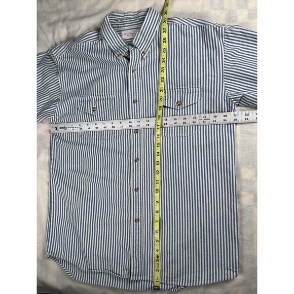 VTG Badge Denim Mens SZ XL heavy denim blue & white vertical striped long sleeve - Picture 4 of 7